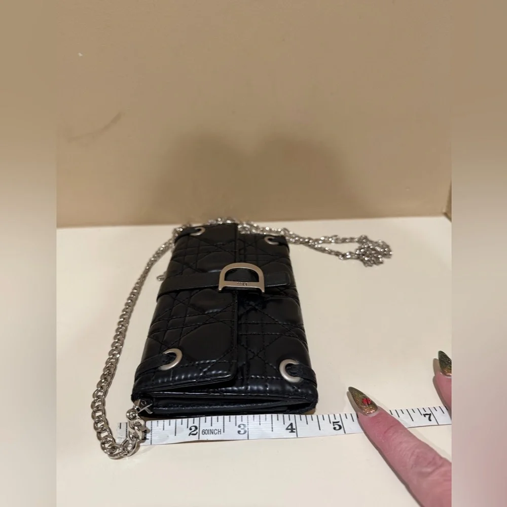 Dior Black Cannage Quilted Long Wallet W/unbranded chain